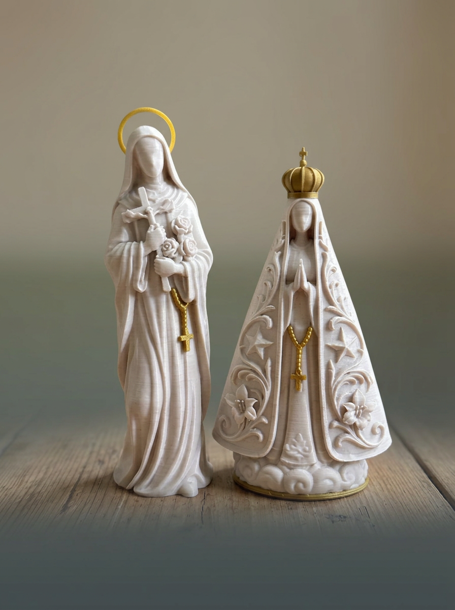 Nossa Senhora Aparecida e Santa Rita de Cássia em uma composição da coleção Sagrado